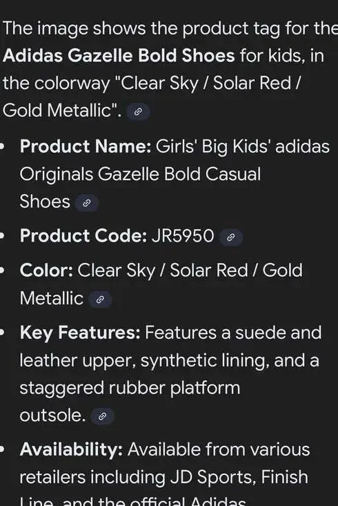 Adidas Gazelle Bold Kids Clear Sky / Solar Red / Gold Metallic in size 5. New!